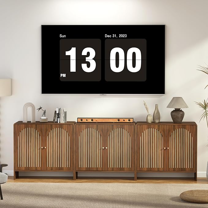 Sideboard Buffet Cabinet with Storage, Wood Arched Storage Cabinet with 2 Doors and Adjustable Shelf, Small Curved Entryway Accent Cabinet for Living Room Hallway Kitchen Dining Room, Walnut