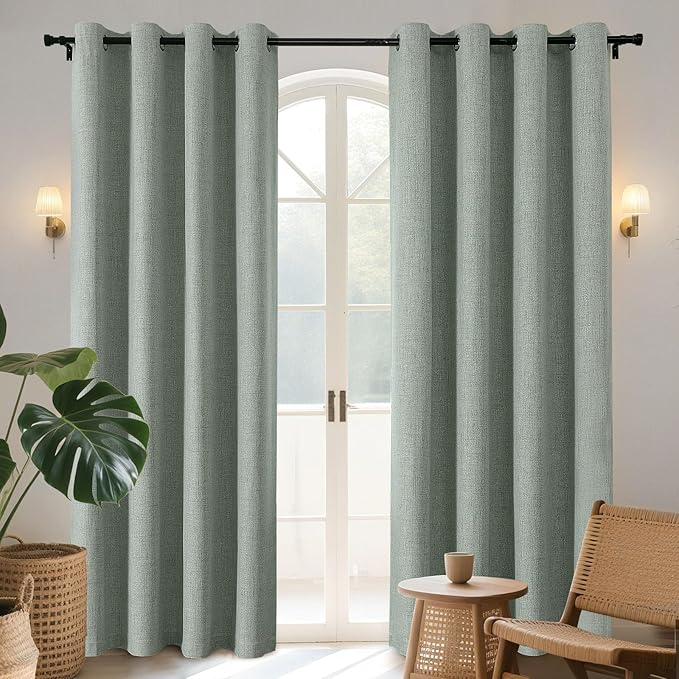 Joydeco Sage Green Blackout Curtains 96 Inches Long, Curtains 96 Inch Length 1 Panel for Bedroom, Thermal Insulated Linen Black Out Curtains with Grommets(100x96, Sage Green)