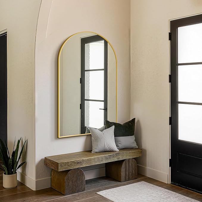 FICTOR Bathroom Mirror for Wall, Arched Vanity Bathroom Mirror for Over Sink, Metal Framed with HD Shatter-Proof Glass for Entryway, Living Room,Bedroom(30” x 50”, Gold)