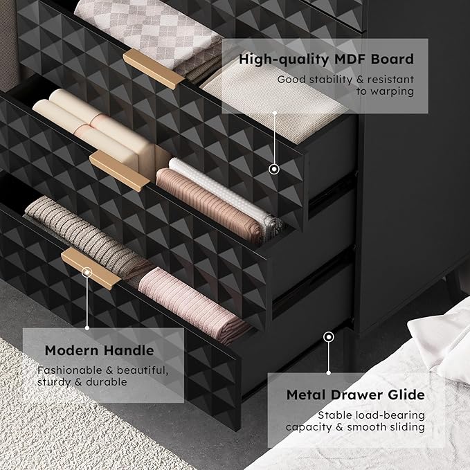 48" Tall Dresser,Chest of Drawers,5 Drawers Dresser for Bedroom,Clothes Storage with Diamond-Shaped