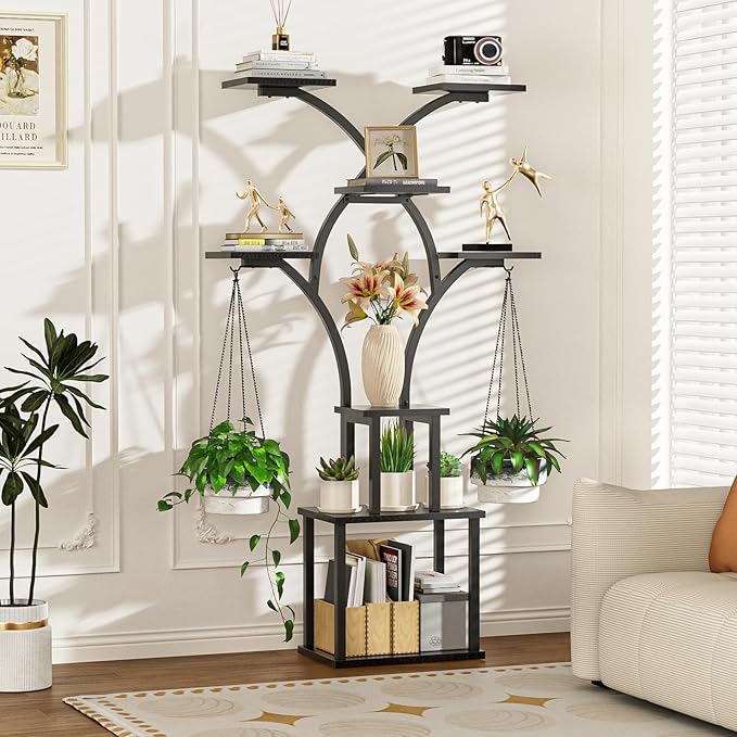 Elbourn 8 Tiered 60" Plant Stand Indoor Shelf with 3 Grow Lights (Black) | Corner Shelf Decor