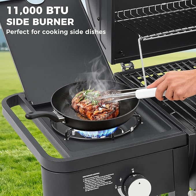 Lyromix 5 Burners Gas Grill and Griddle Combo with Side Burner, Propane Gas Grills with Heavy-duty Enamel Grate, Durable BBQ Outdoor Flat Top Grill for Backyard and Patios, 56000 BTU