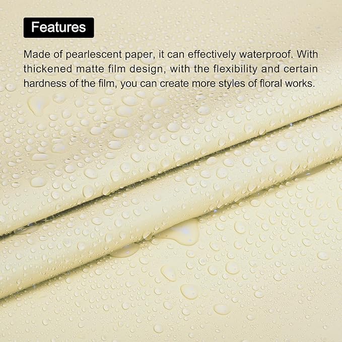 MECCANIXITY Set of 20 Flower Wrapping Paper 22.8x22.8 Inch Waterproof Florists Wrapping Paper for Florist Bouquet Supplies, DIY Crafts, Gift/Gift Box Packaging Light Yellow