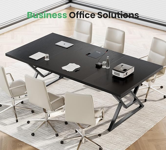 70.8" Large Executive Desk - Computer Office Desk Workstation, Modern Business Writing Table with Sturdy Metal Legs for Home Office (Black/Black)