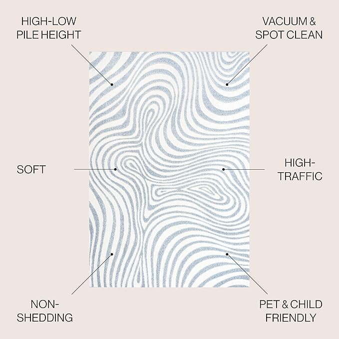 JONATHAN Y Maribo High-Low Abstract Striped Light Blue/Ivory 6x6 Square Indoor/Outdoor Area Rug, Pet Friendly, Non-Shedding, Stain Resistant, Easy-Cleaning for Backyard, Patio (SCN103C-6SQ)