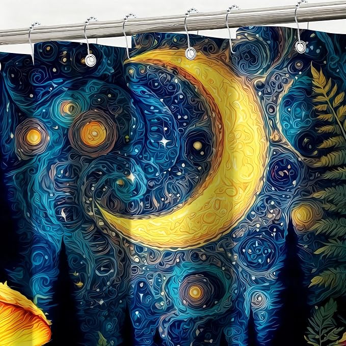 Mushroom Shower Curtain Moon Aesthetic Shower Curtains for Bathroom Waterproof Fabric Bath Curtain Decor with Hooks