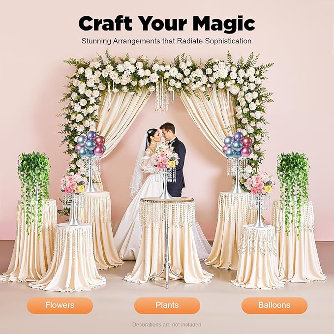10PCS Silver Wedding Centerpiece Stands, 13.79 Inches Acrylic Crystal Flower Vases for Table Decor, Modern Silver Flower Stand for Wedding Reception, Party, Home Decor, Centerpieces for Tables