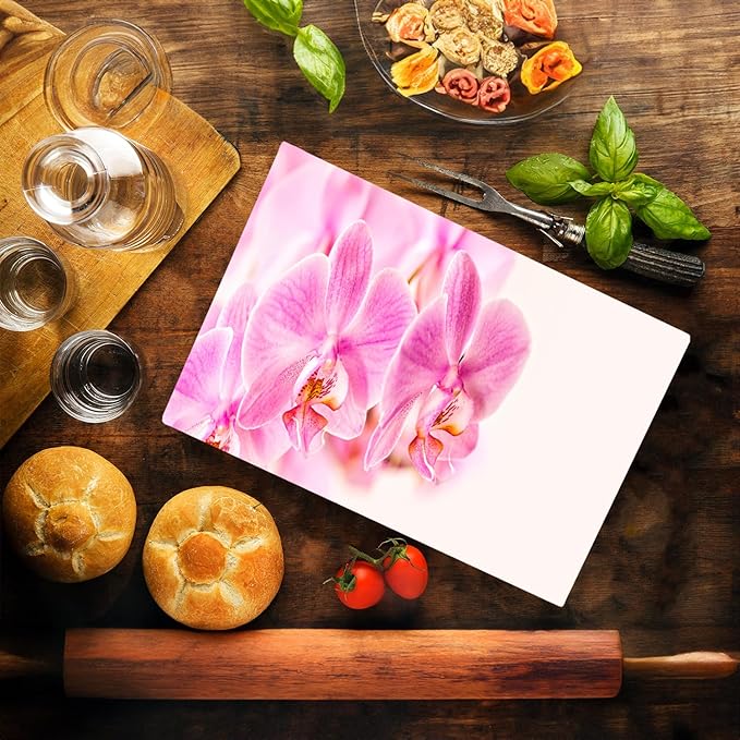 Orchid Floral Pattern Flower Love Kitchen Glass Cutting Board Decorative Valentine's Mother's Day Gift For Her Flowers (Orchid)