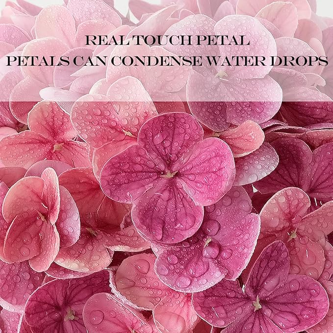 Magenta Pink Hydrangea Artificial Flowers, 3Pcs 21” Real Touch Latex Large Royal Faux Silk Flowers, Full Fake Artificial Hydrangeas with Stems for Bouquet Table Centerpieces Home