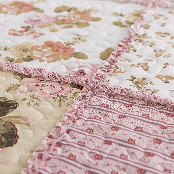 HoneiLife Quilt Set King Size - Fluffy Bedspreads 106x96, Microfiber Quilts 3-Piece, Patchwork Coverlet Rustic Bedding Sets All Season Quilts