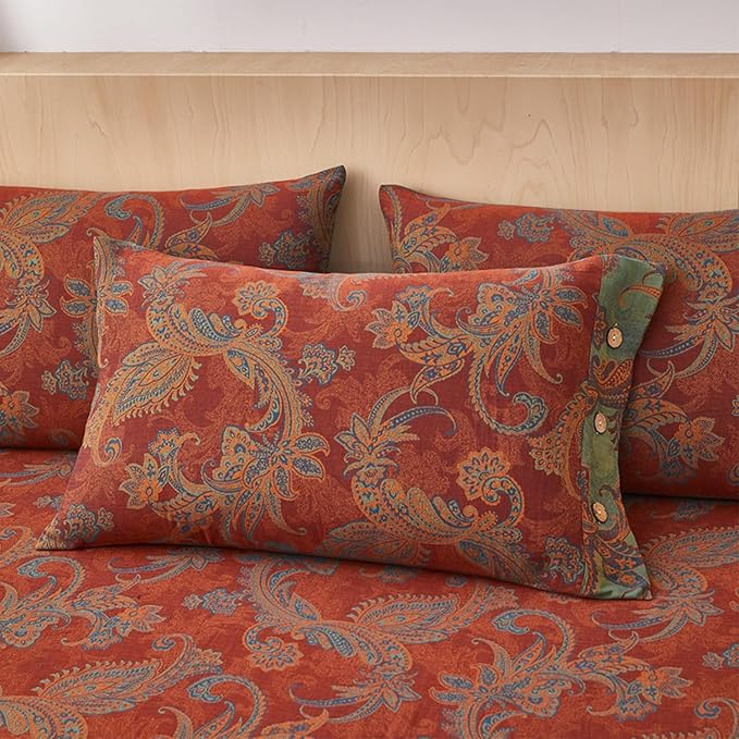 EAVD Vintage Boho Jacquard Floral Duvet Cover Queen Soft 100% Cotton Muslin Yarn-Dyed Textured Bedding Set with 2 Pillowcases Boho Floral Comforter Cover with Button Closure
