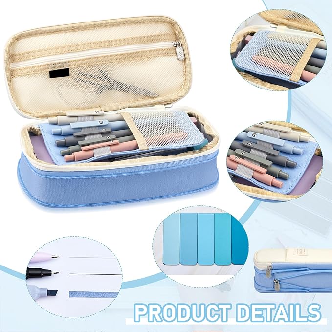Sinload 60 Pcs Aesthetic Book Annotation Kit School Supplies Cute Pencil Case 12 Highlighter 5 Gel Pen 6 Mechanical Pencil 5 Magnetic Bookmark 1220 Pcs Sticky Note Tab Student Stationary(Light Blue)