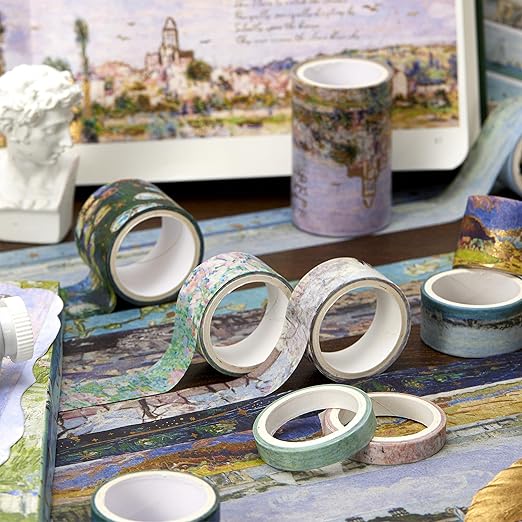 YUBX Landscape Washi Tape Set in Oil Painting Style 24 Rolls Scenery Drawing Masking Graphic Decorative Tapes for Arts, DIY Crafts, Journals, Planners, Scrapbook, Wrapping