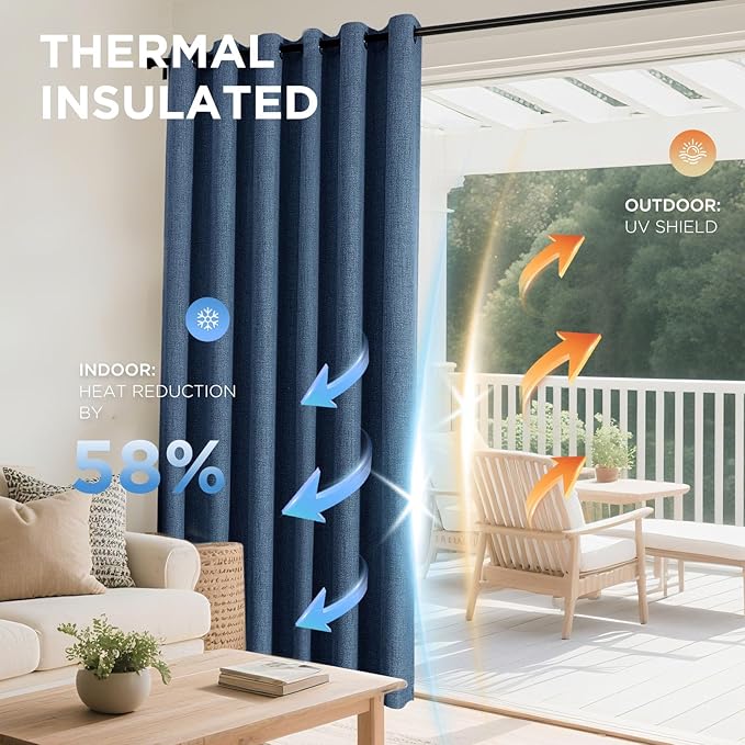Joydeco Blackout Curtains 108 Inches Long 2 Panels Burg, Room Darkening Curtains for Bedroom, 100% Black Out Textured Thermal Drapes Privacy Protection 2 Panels Set(W52 x L108 Inch, Navy Blue)