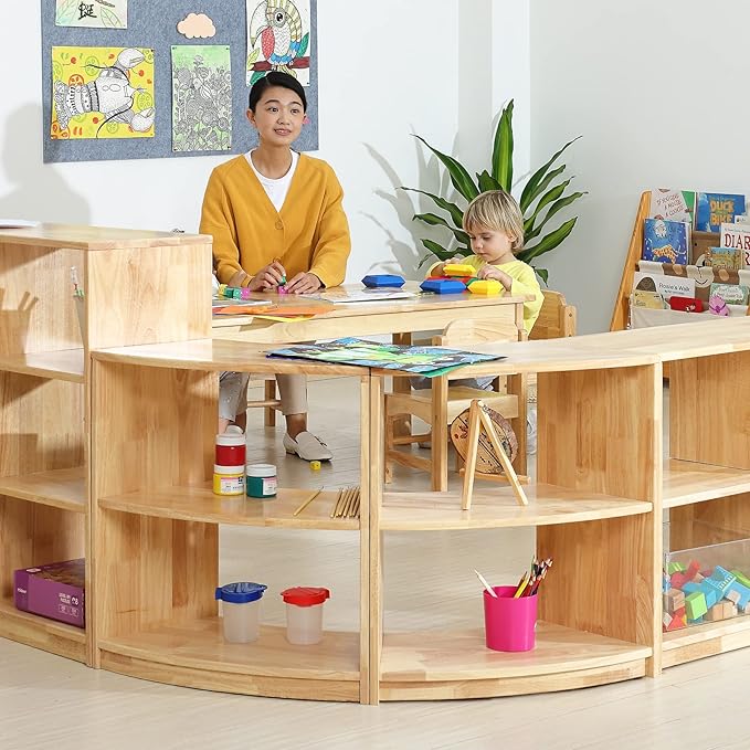 Curved Storage Bookcase Montessori Shelf-Toy,Books,Arts Storage for Kids Classroom&Home Toddler Cabinet Furniture for Playroom/Daycare/Preschool/Nursery(3-Tier Curved Cabinet)