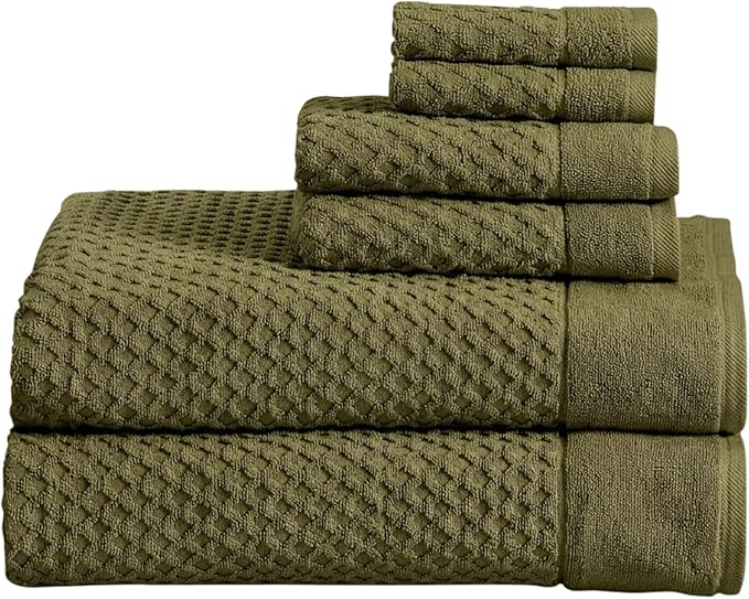 Great Bay Home Bath Towels - 100% Cotton 6 Piece Bath Sheet Set - Diamond Waffle Weave - Absorbent, Durable, Quick-Dry Towels for Bathroom (Olive)
