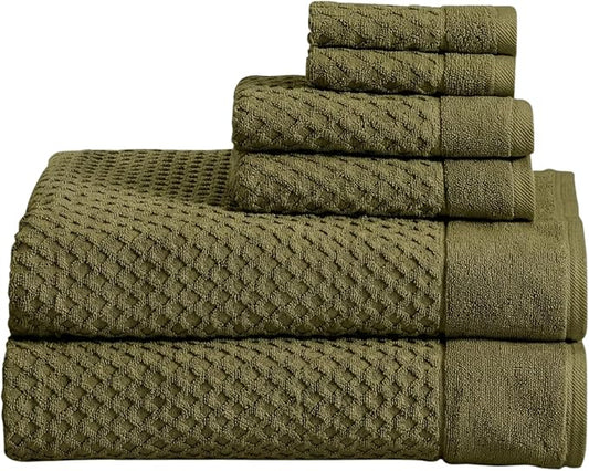 Great Bay Home Bath Towels - 100% Cotton 6 Piece Bath Sheet Set - Diamond Waffle Weave - Absorbent, Durable, Quick-Dry Towels for Bathroom (Olive)