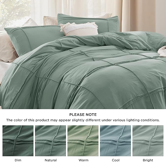 Bedsure Grid Boho Duvet Cover King Size - Shabby Chic Tufted Boho Bedding Set, 3 Pieces Shabby Chic Home Bedding for All Seasons, Includes 1 King Duvet Cover & 2 Pillowcases (Green, 104" x 90")