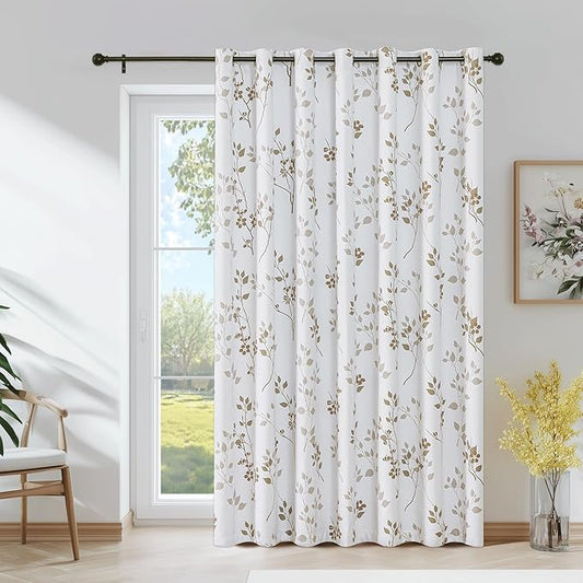 Beauoop Floral 100% Blackout Curtains 84 Inch Length 1 Panel for Patio Sliding Door Extra Wide Tan Brown Flower Patterned Divider Room Darkening Thermal Soundproof Grommet Window Drapes, 100x84, 1 set
