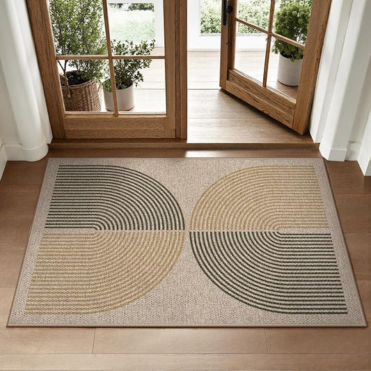 Lahome Enfys Rainbow Easy Jute Rug, 2x3 Entryway Rug Indoor Outdoor Front Door Mat, Farmhouse Neutral Non Slip Non Shedding Washable Kitchen Mats for Floor Foyer
