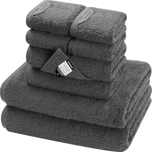 SEMAXE Bath Towel Set, 8 Piece Towel Set for Bathroom, Quick Dry Cotton Towels with Hanging Loops, Easy Care, Grey