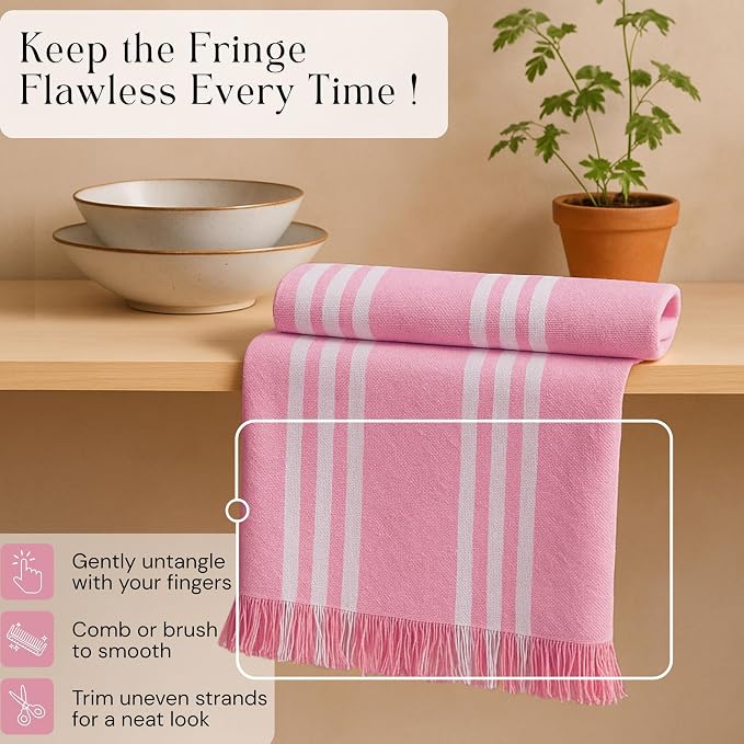 Multi Color Kitchen Towels 4 Pack, 16x26 Inches, Striped Tea Towels, Quick Dry Dishcloth, Absorbent Cleaning Rags, Washable Kitchen Cloths - Rose Pink, Lavender, Green, Orange