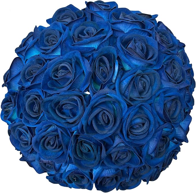 FagusHome 30 Pcs Silk Rose Artificial Flowers Roses Bulk Bouquet Fake Flowers Rose Heads with Stems for Home Wedding Decor (Dark Blue)