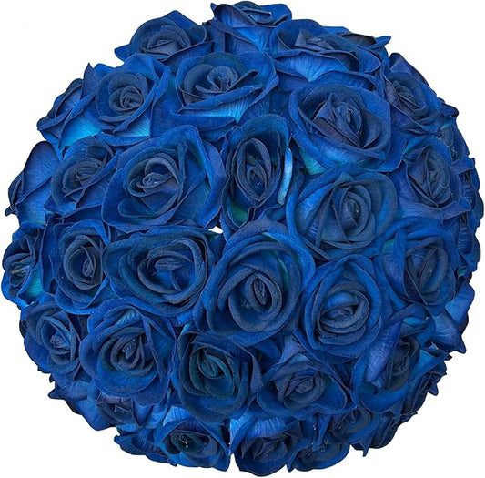 FagusHome 30 Pcs Silk Rose Artificial Flowers Roses Bulk Bouquet Fake Flowers Rose Heads with Stems for Home Wedding Decor (Dark Blue)