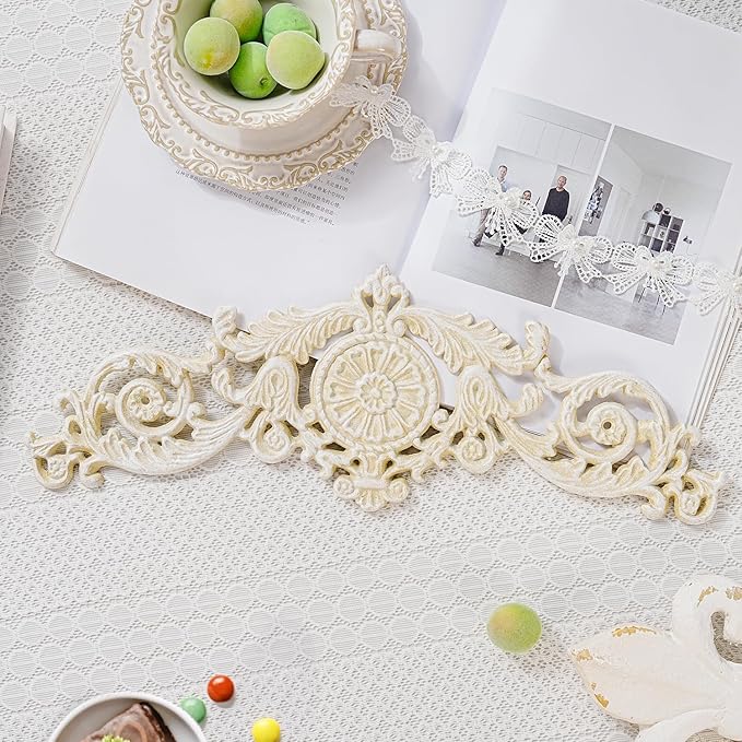 Sungmor Antique Style Cast Iron Wall Decor - Ornate Scroll and Floral Design Metal Plaque for Home or Garden Décor - Fireplace Mantel, Furniture Decorative Accent - 17.5 Inch & Vintage White Finish
