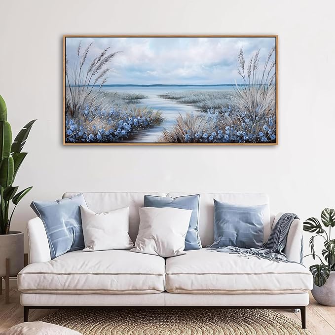 KLAKLA Beach Wall Art for Living Room 40x20 Inches Blue Ocean Wall Paintings Sea Wave Canvas Picture Artwork Modern Poster Bedroom Office Home Decor
