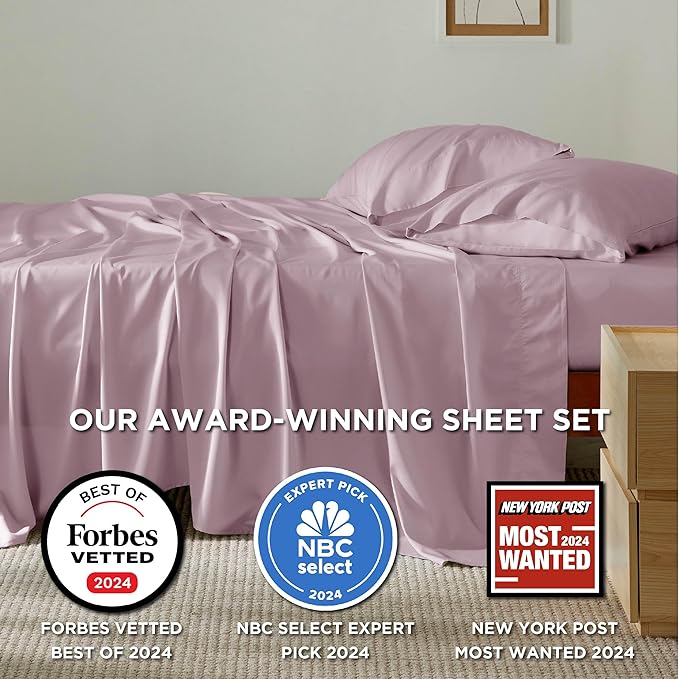 Bedsure California King Sheet Sets, Cooling Sheets, Rayon Derived from Bamboo, Breathable & Soft, Deep Pocket Up to 16 Inches, Hotel Luxury Silky Bedding for Hot Sleepers, Lavender