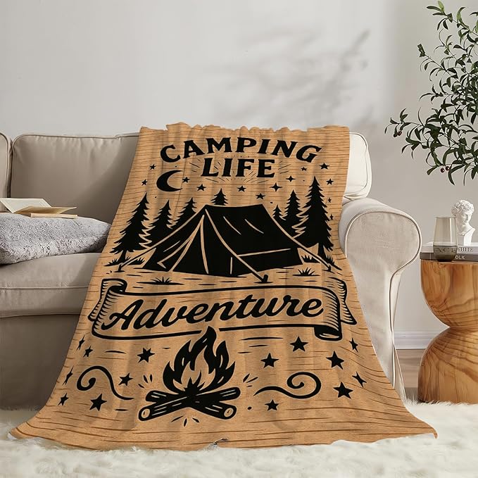 Camping Blanket Camper Throw Blanket Soft Cozy Fleece Fuzzy Stuffed Plush Flannel Gifts for Girls Women Boys Kids Adults 40''x50''