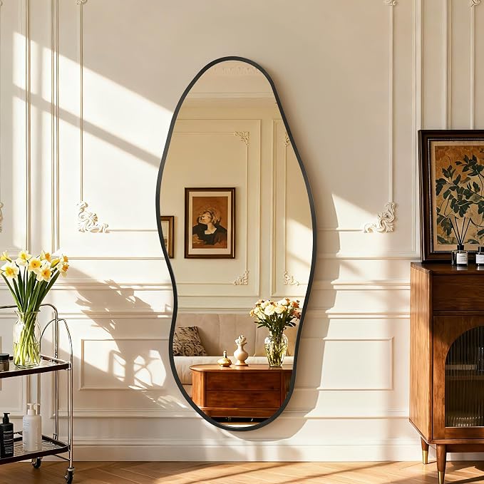 Dorlicecass Mirror Full Length - Irregular Full Body Wall Mirror Hanging 55"x 23" Asymmetrical Aviation Aluminum Alloy Frame Unique for Bedroom, Living Room, Cloakroom, Entryway