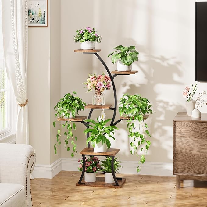 Indoor Plant Stand with Grow Lights, 7 Tiered, 44" Tall | Plant Shelf, Heavy Duty Anti-rust Iron Pipes, Water-resistant & Anti-corrosive Wood, Auto Timer, Long-lasting