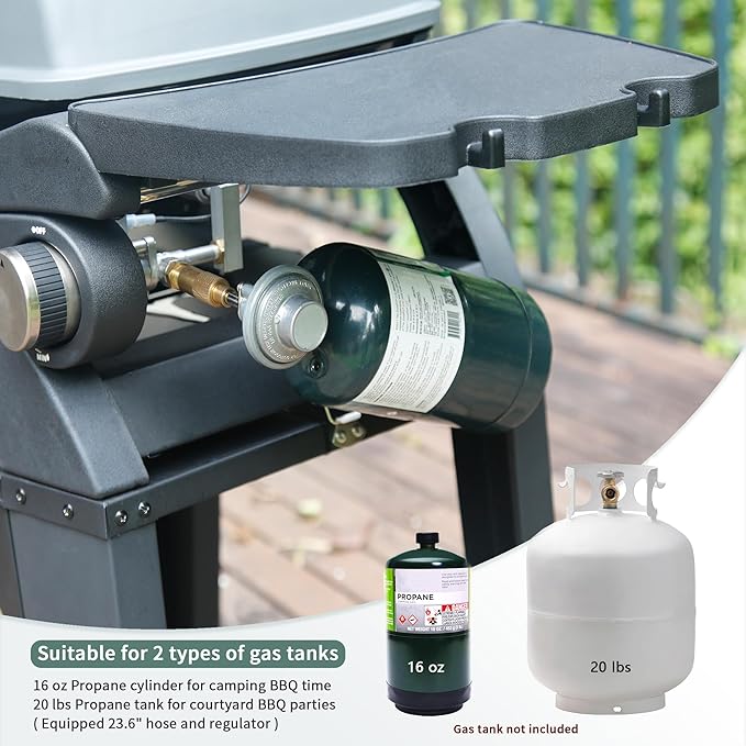 MASTER COOK Single Burner Propane Gas Grill, 266 Sqin Cooking Area, 11,500 BTU Portable Tabletop Barbecue Grill with Cart for Patio, Camping, Travel