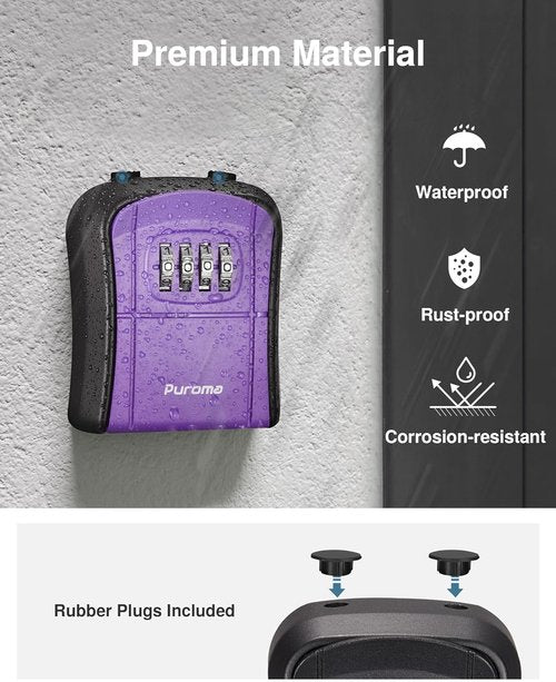 Puroma Key Lock Box - Portable Wall-Mounted Key Storage with Resettable Code | Purple, 1 Pack