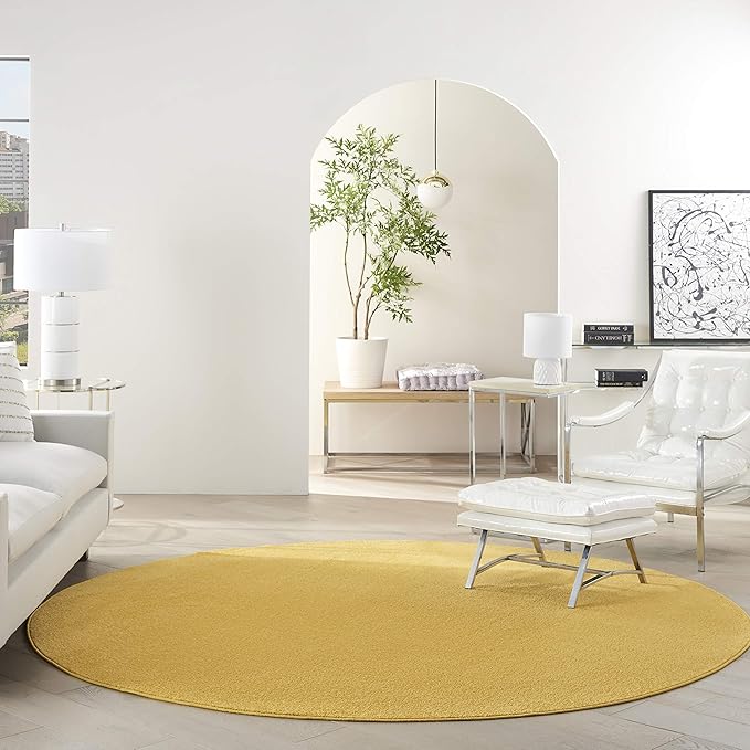 Nourison Home Nourison Essentials Yellow 8' x Round Area Rug - Easy Clean, Non Shedding, Bed Room, Living Room, Dining Room, Kitchen (8' x Round)