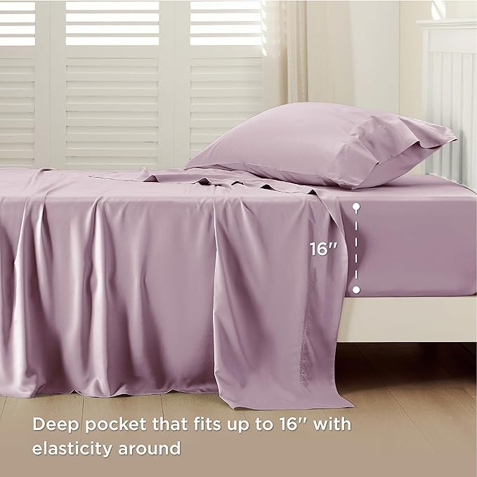 Bedsure Cooling Sheets Twin XL, Rayon Derived from Bamboo, Breathable & Soft Twin XL Sheet Sets, Deep Pocket Up to 16 Inches, Hotel Luxury Silky Dorm Bedding for Hot Sleepers, Lavender