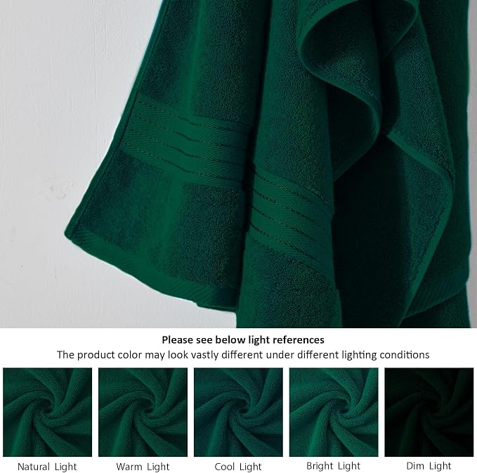 COZYART Dark Green Bath Towel Set 6Pcs, Turkish Cotton Hotel Soft Absorbent Thick Bathroom Towel Sets of 6 with 2 Large Bath Towels, 2 Hand Towels, 2 Washclothes, 650 GSM