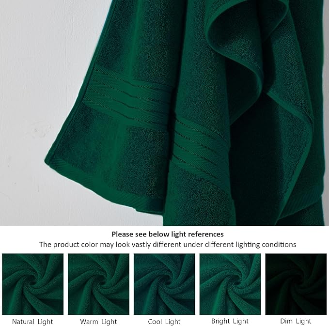 COZYART Dark Green Towels Set for Bathroom 3Pcs, Turkish Cotton Bath Towels Sets for Bathroom Soft Highly Absorbent 650 GSM with 1 Bath Towel, 1 Hand Towel, 1 Washclothe