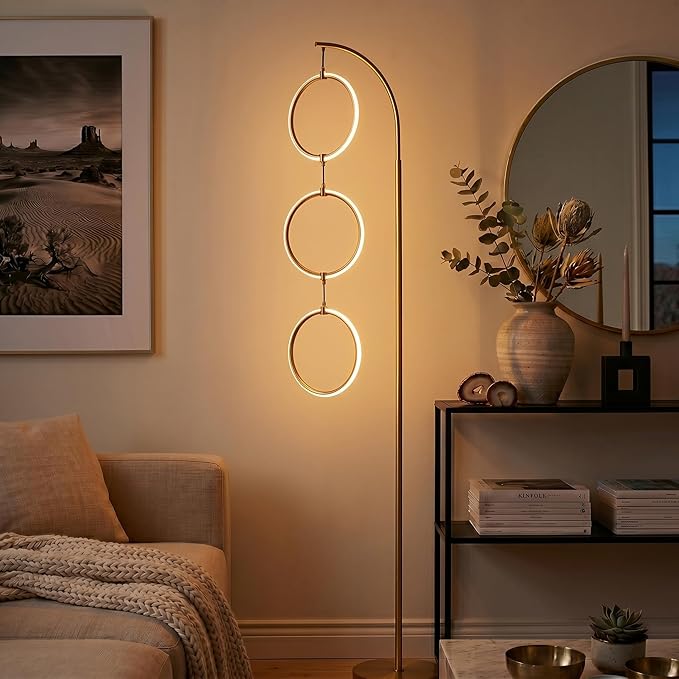 Brightech Nova 74 in. Antique Brass Industrial 3-Light LED Energy Efficient Floor Lamp with Built-in 3-Way Dimmer Function FL-NVA-BRS