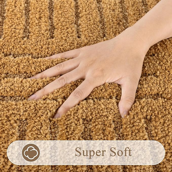 SHACOS Boho Bathroom Rugs 20"x32" Super Soft Absorbent Microfiber Bath Mats Home Decor Non Slip Backing Bath Rugs Machine Washable Shaggy Carpet for Shower Bathtub Floor, Mustard 1'8" x 2'8"