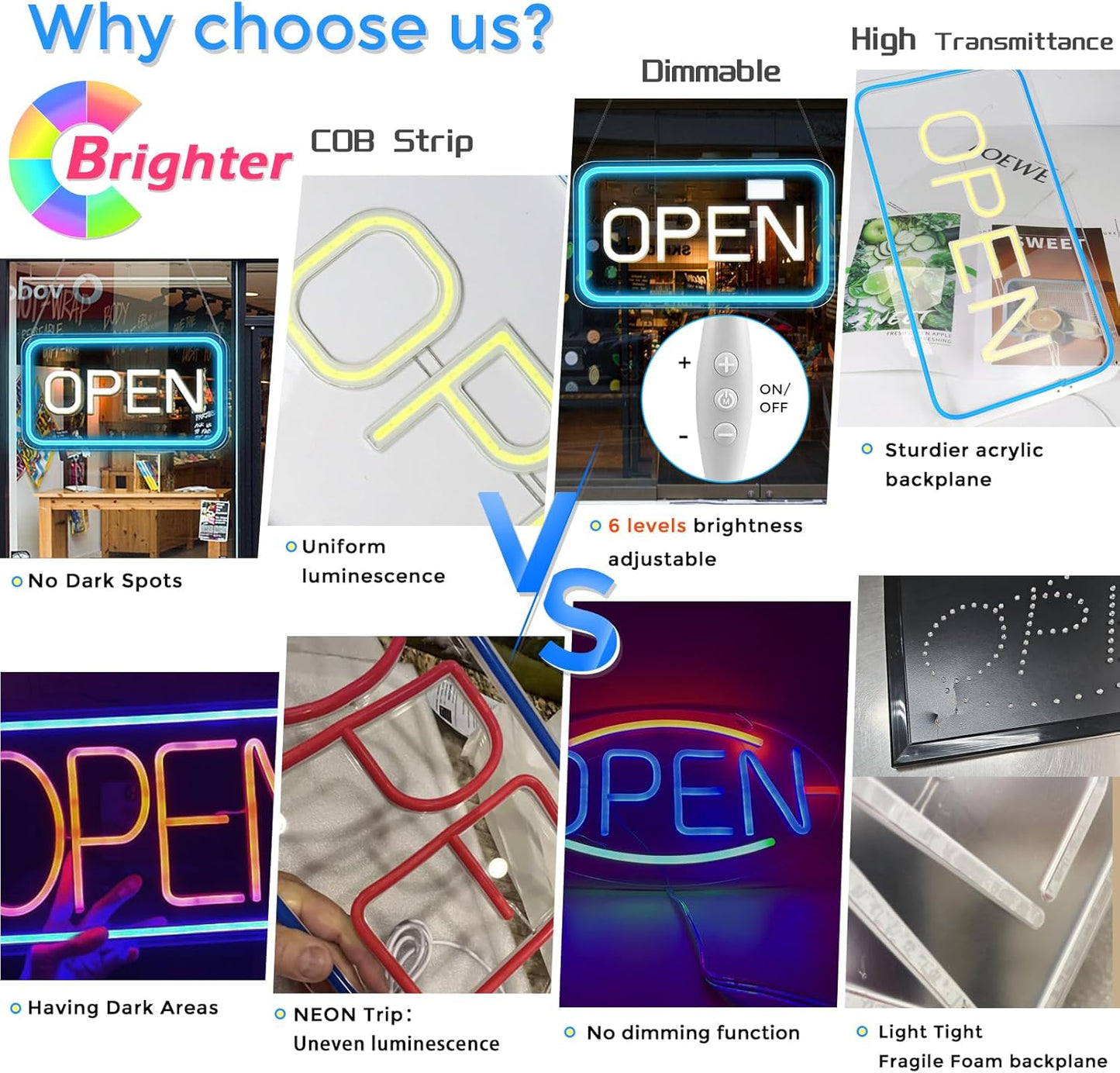 Skiennix Neon Open Sign - Bright 16"x9" COB LED Light with USB Plug & ON/OFF Switch | Ice Blue & White for Business, Shop, Hotel