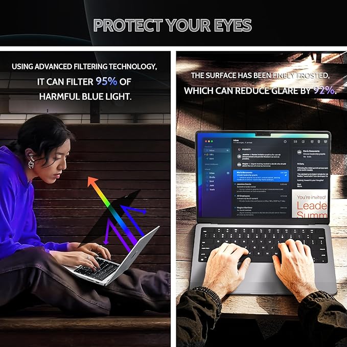 Peslv 360° 4 Way Privacy Screen for Macbook Air 13.6 &13 Inch (2022-2025, M2, M3, M4), Anti Glare Blue Light Spy Filter Private Cover, Bubble-Free Black Security Protector for Mac Laptop