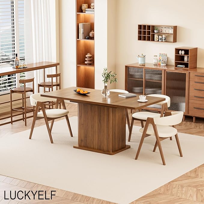 Extendable Kitchen Dining Table for 4-6, 47-65 Inch Rectangle Dining Room Table with 2 Doors, Large Storage, Mid Century Modern Dinner Furniture, Living Room, Space Saving, Square, Fluted, Walnut