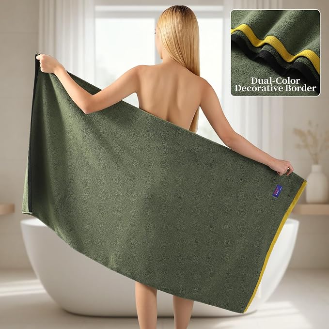 REDKISS 6 Piece Bath Towel Set, 100% Cotton, Soft Absorbent 600 GSM | Includes 2 Bath Towels, 2 Hand Towels & 2 Washcloths | Quick Dry | Contrast Border Design | Bathroom | Guest Bath & Apartment