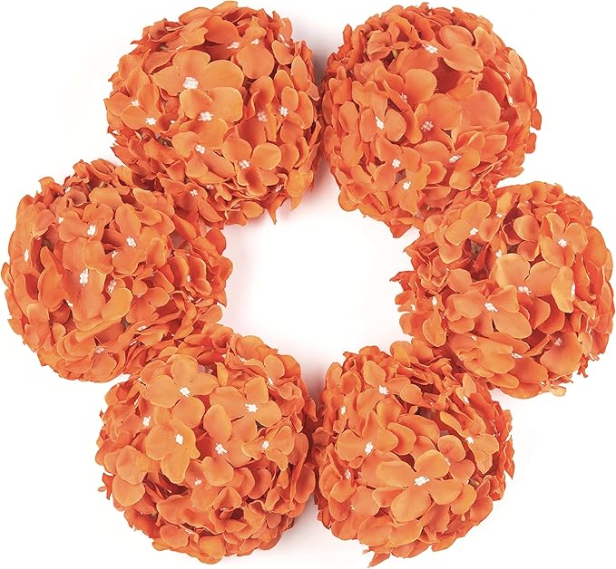 DuHouse Silk Hydrangea Artificial Flower Heads with Stems Fake Hydrangeas Flowers for DIY Wedding Centerpiece Home Decor,Pack of 6(Burnt Orange)