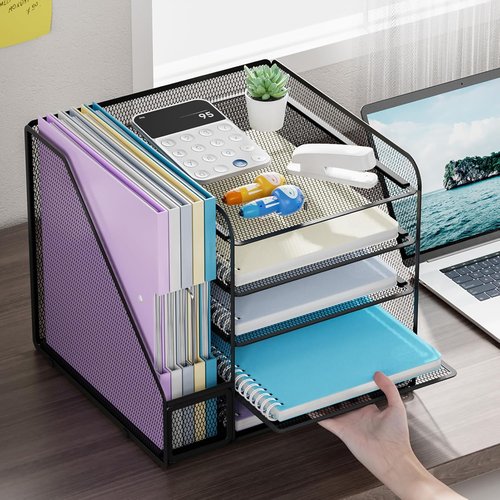 Marbrasse Desk Organizer - 5-Tier Mesh Letter Tray with File Holder | Office Supplies Organizer (Black)