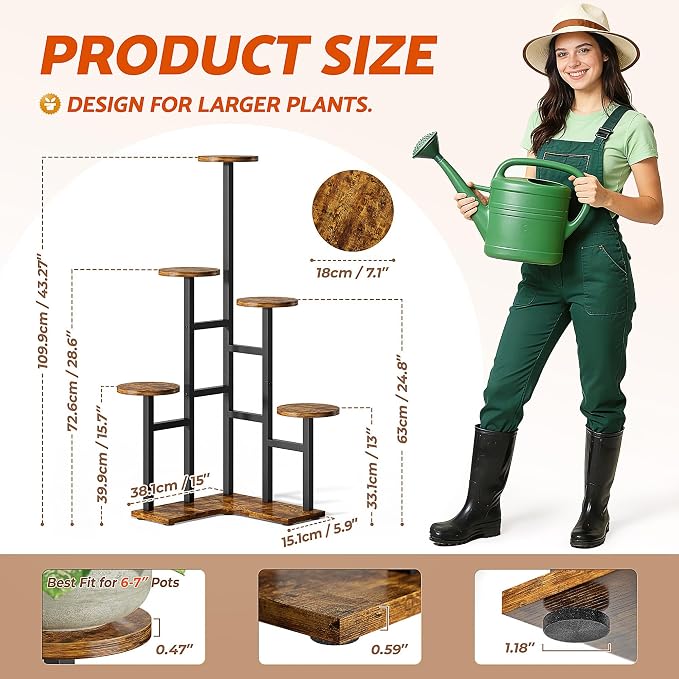 6 Tier Plant Stand Indoor Outdoor Metal Flower Pot Holder Shelf Tiered Planter Display Rack for Living Room Bedroom Balcony
