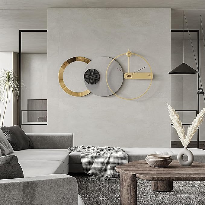 Oversized Wall Clock for Living Room,Large Modern Nordic Metal,Silent Movement Wall Clocks Battery Operated, Mid-Century Modern Home Decoration for Bedroom Living Room Office,47" X 25"